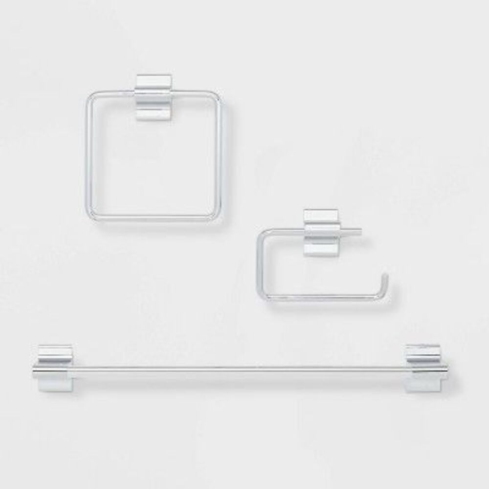 3pc Modern Bath Hardware Set Chrome - Threshold